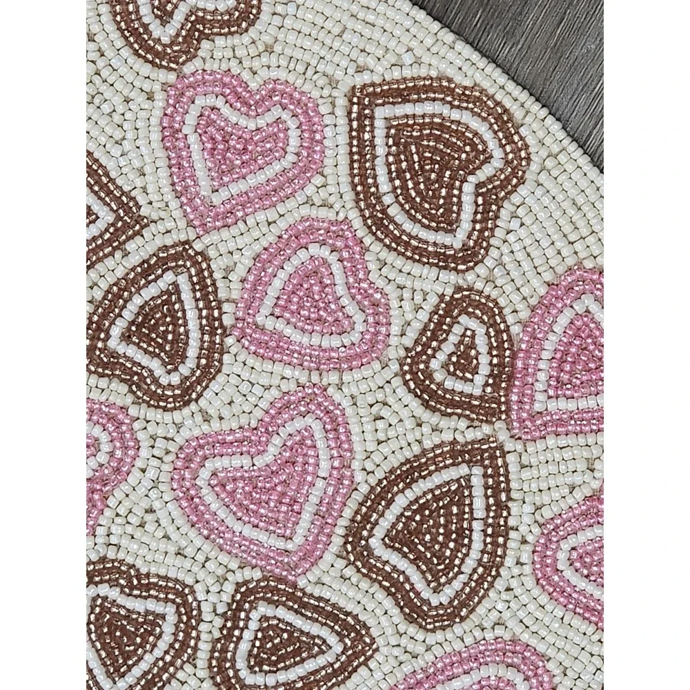 Valentines Day Pink & Gold Hearts Beaded‎ Placemat Charger Placemats 2 Pc 15